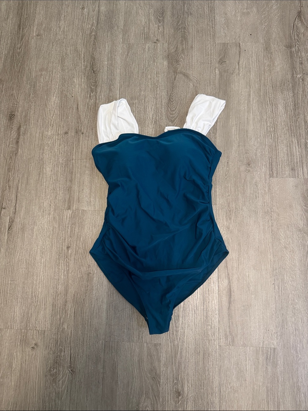 Deep Teal One-Piece Swim Bodysuit with White Straps